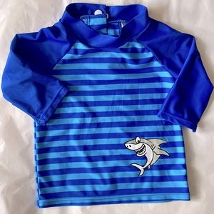 Heat Swim Wear Striped Shark Toddler Rash Guard Blue